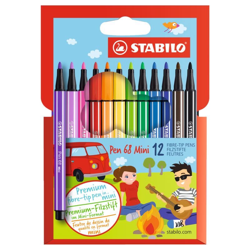 STABILO Pochette 12 mini-feutres PEN68 Pointe moyenne