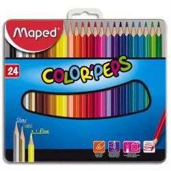 MAPED Boîte métallique de 24 crayons de couleur assortis