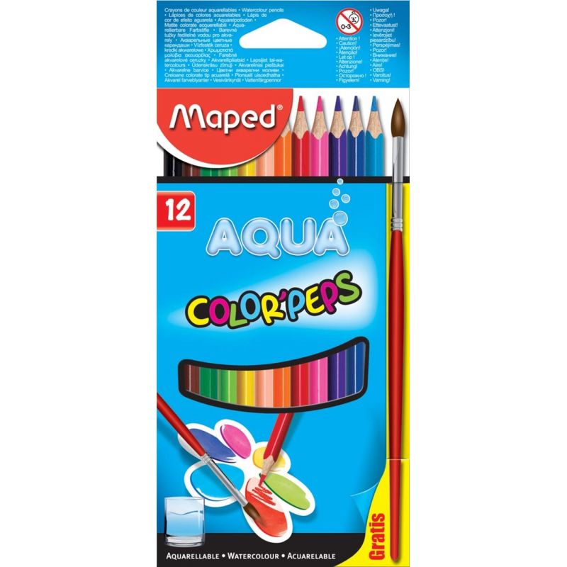MAPED Boîte de 12 crayons de couleur aquarellables COLOR'PEPS + 1 pinceau offert MAPED Boîte de 12 crayons de couleur aquarellables COLOR'PEPS + 1 pinceau offert