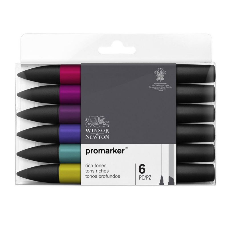WINSOR & NEWTON Set 6 marqueurs double pointe PROMARKER Tons riches WINSOR & NEWTON Set 6 marqueurs double pointe PROMARKER Tons riches