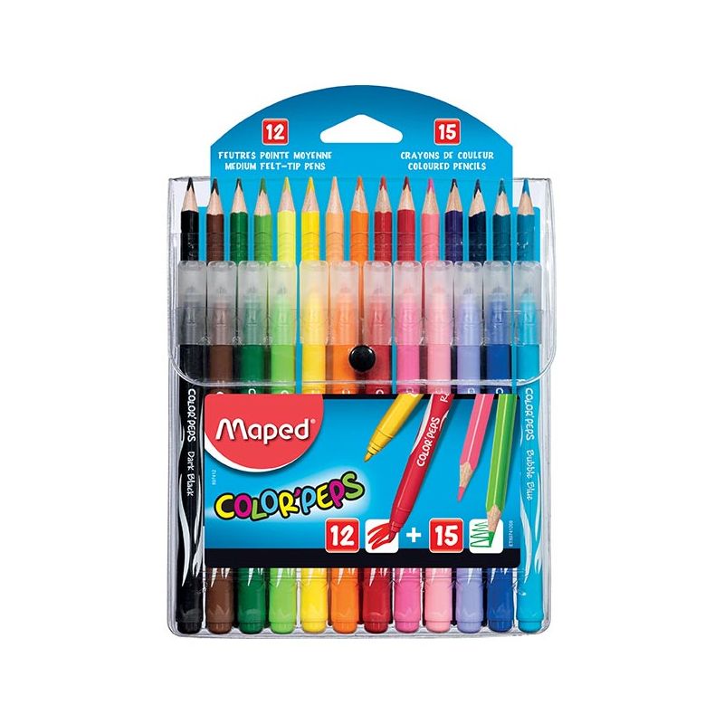 MAPED Pochette de 12 feutres LONG LIFE + 15 crayons de couleur COLOR PEPS MAPED Pochette de 12 feutres LONG LIFE + 15 crayons de couleur COLOR PEPS