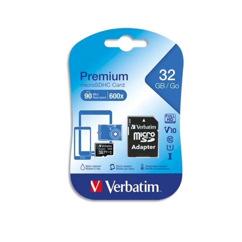 VERBATIM Carte MicroSDHC 32Go+adaptateur Class 10/U1 VERBATIM Carte MicroSDHC 32Go+adaptateur Class 10/U1
