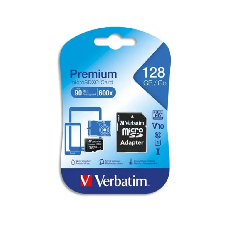 VERBATIM Carte MicroSDXC 128Go+adaptateur Class 10/U1 VERBATIM Carte MicroSDXC 128Go+adaptateur Class 10/U1