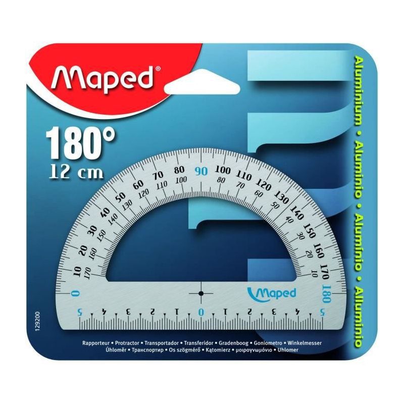 MAPED rapporteur demi circulaire 180° aluminium 12cm MAPED rapporteur demi circulaire 180° aluminium 12cm