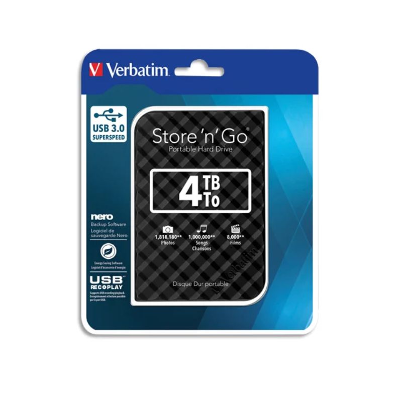 VERBATIM Disque dur 2,5'' USB 3.0 Style Noir 4To VERBATIM Disque dur 2,5'' USB 3.0 Style Noir 4To