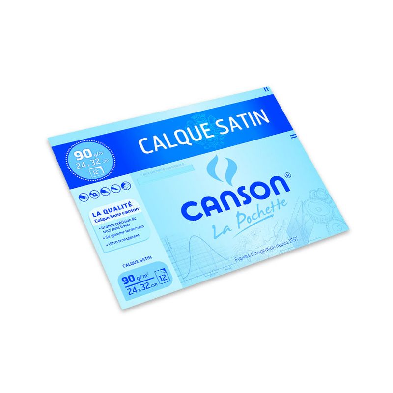 CANSON Pochette de 12 feuilles papier calque satin 90g A4 CANSON Pochette de 12 feuilles papier calque satin 90g A4