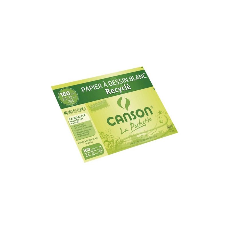 CANSON Pochette de 10 feuilles de papier dessin recyclé 160g 24x32 cm