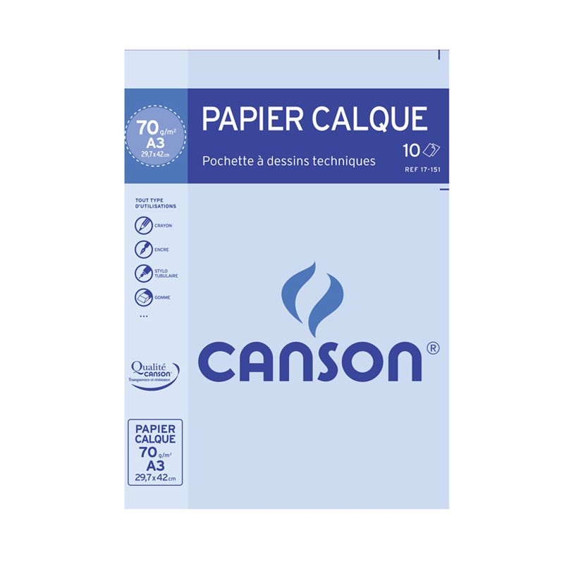 CANSON Pochette de 10 feuilles papier calque satin 70g A3 CANSON Pochette de 10 feuilles papier calque satin 70g A3