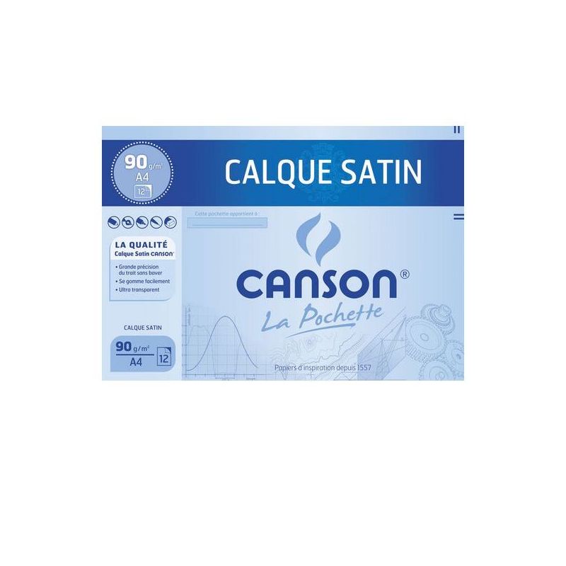 CANSON Pochette de 12 feuilles papier calque satin 90g A4 CANSON Pochette de 12 feuilles papier calque satin 90g A4