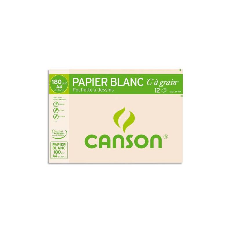 CANSON Pochette de 12 feuilles de papier dessin C A GRAIN 180g A4 CANSON Pochette de 12 feuilles de papier dessin C A GRAIN 180g A4