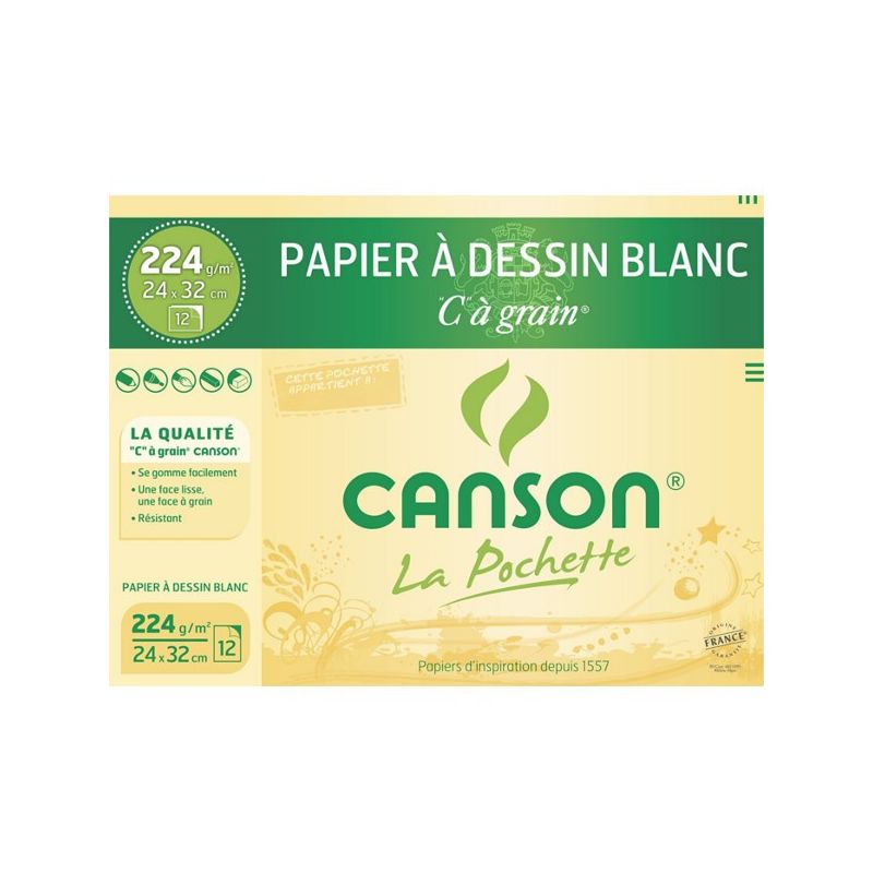 CANSON Pochette de 12 feuilles de papier dessin C A GRAIN 224g 24x32cm CANSON Pochette de 12 feuilles de papier dessin C A GRAIN 224g 24x32cm
