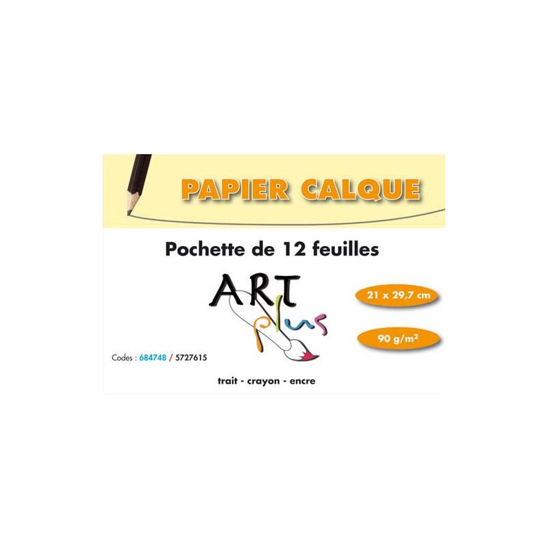 ART PLUS Pochette de 12 feuilles papier calque 90g format A4 ART PLUS Pochette de 12 feuilles papier calque 90g format A4