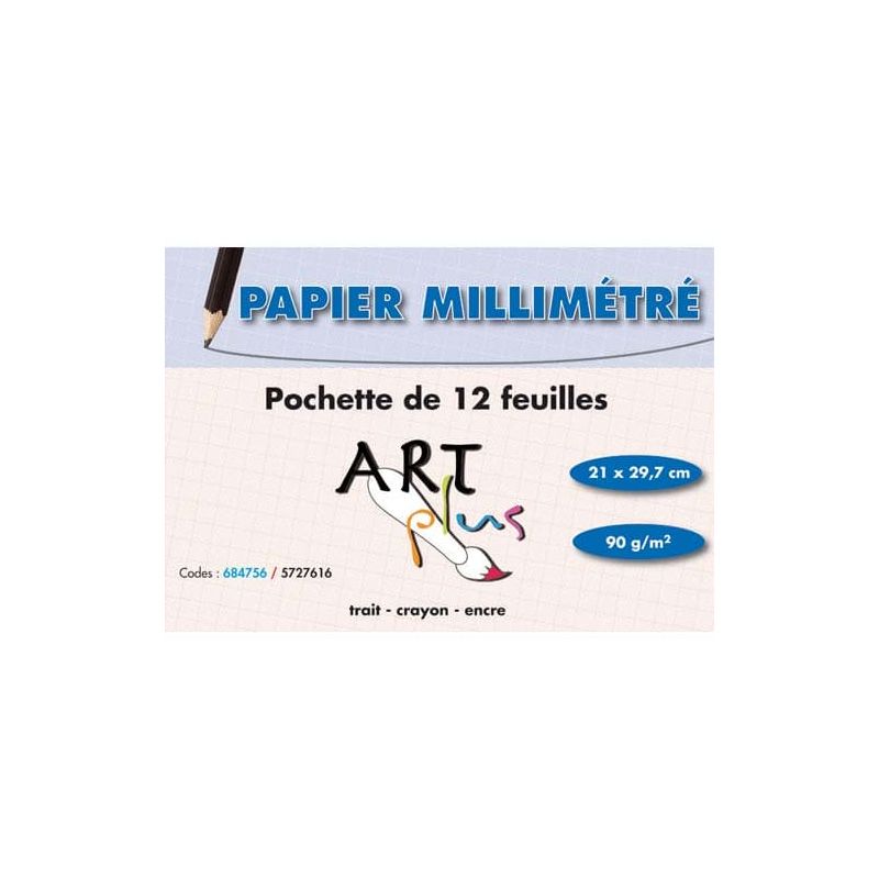 ART PLUS Pochette de 12 feuilles papier millimétré 90g format A4 ART PLUS Pochette de 12 feuilles papier millimétré 90g format A4