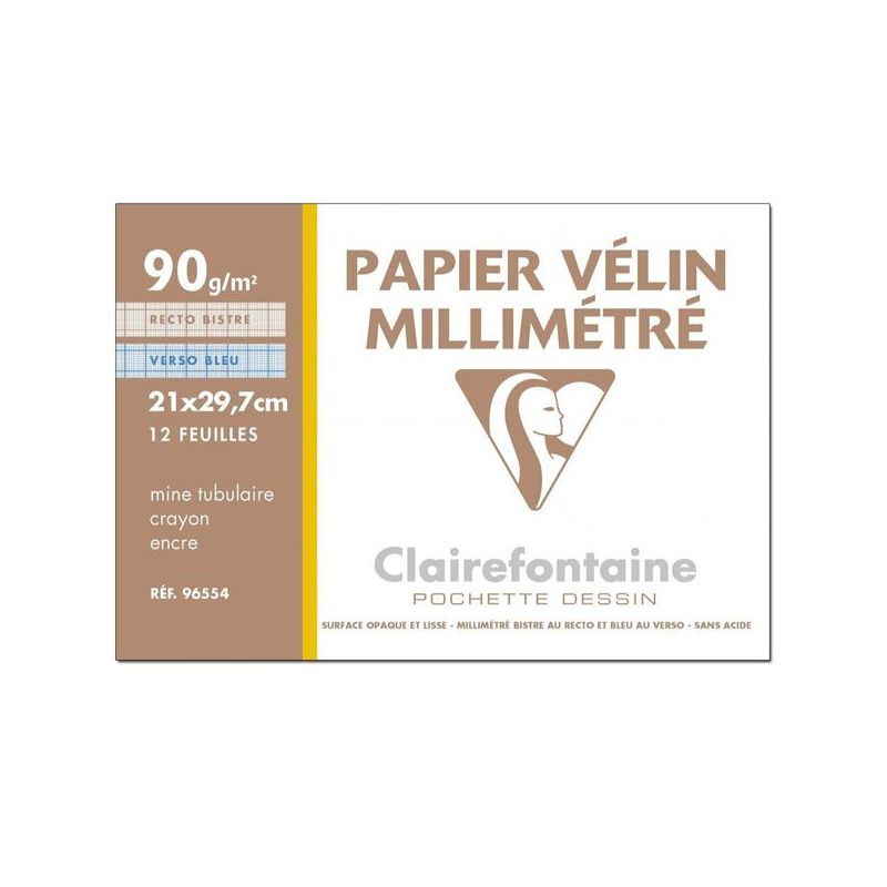 CLAIREFONTAINE Pochette de 12 feuilles 90g papier millimétré CLAIREFONTAINE Pochette de 12 feuilles 90g papier millimétré