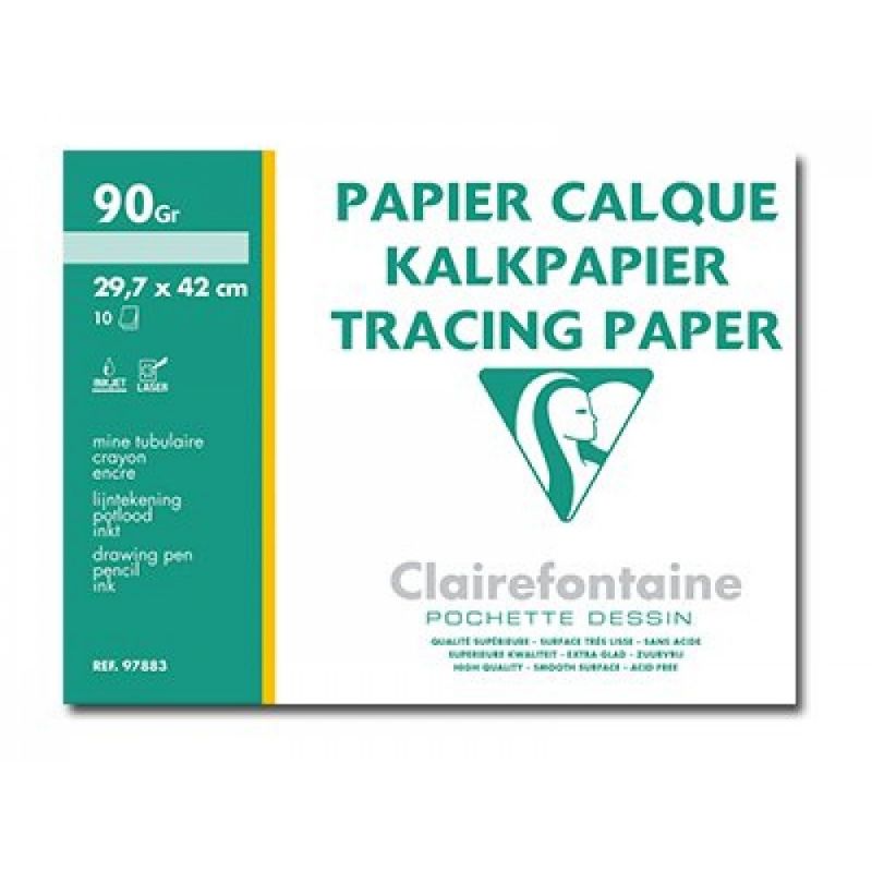 CLAIREFONTAINE Pochette de 10 feuilles 95g papier calque format A3 CLAIREFONTAINE Pochette de 10 feuilles 95g papier calque format A3