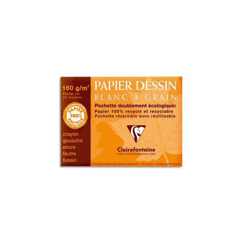 CLAIREFONTAINE Pochette de 12 feuilles papier dessin Blanc 24x32 180g CLAIREFONTAINE Pochette de 12 feuilles papier dessin Blanc 24x32 180g