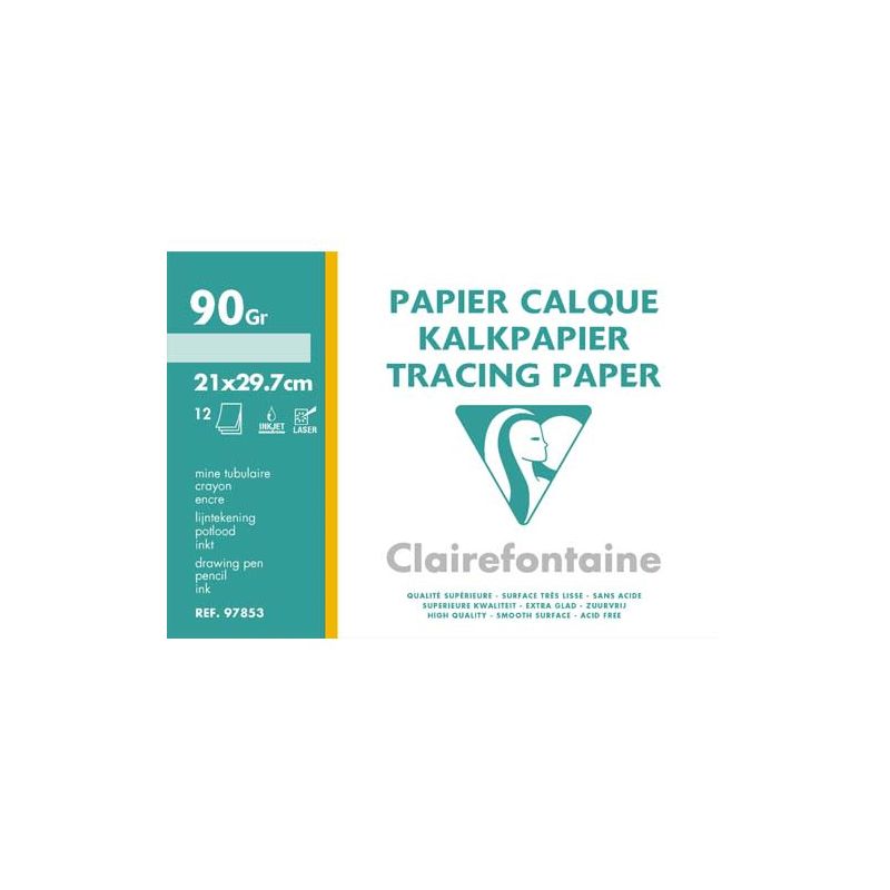 CLAIREFONTAINE Pochette de 12 feuilles 95g papier calque format A4 CLAIREFONTAINE Pochette de 12 feuilles 95g papier calque format A4