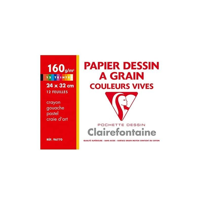 CLAIREFONTAINE Pochette de 12 feuilles papier dessin couleur vives 160g 24x32 CLAIREFONTAINE Pochette de 12 feuilles papier dessin couleur vives 160g 24x32