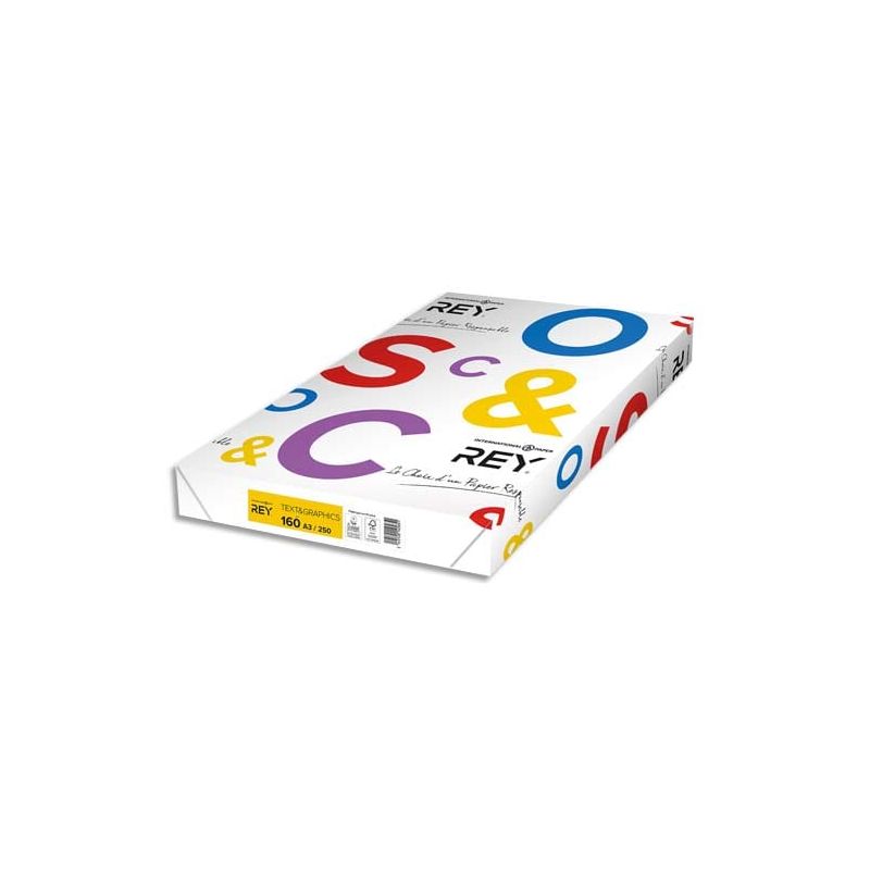REY Ramette 250 feuilles papier TEXT & GRAPHICS A3 160g CIE 170 haute Blancheur satiné REY Ramette 250 feuilles papier TEXT & GRAPHICS A3 160g CIE 170 haute Blancheur satiné