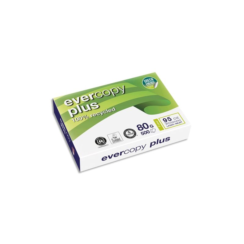 CLAIREFONTAINE Ramette de 500 feuilles A4 80g, papier 100% recyclé Blanc Evercopy CLAIREFONTAINE Ramette de 500 feuilles A4 80g, papier 100% recyclé Blanc Evercopy