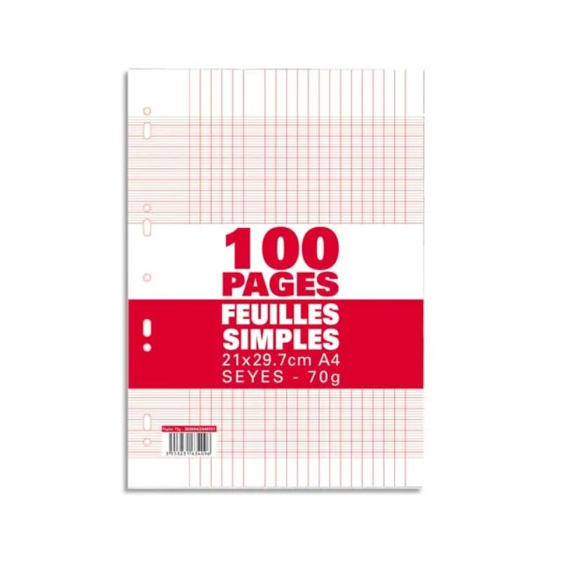 Sachet de 100 pages copies simples grand format A4 grands carreaux Sachet de 100 pages copies simples grand format A4 grands carreaux