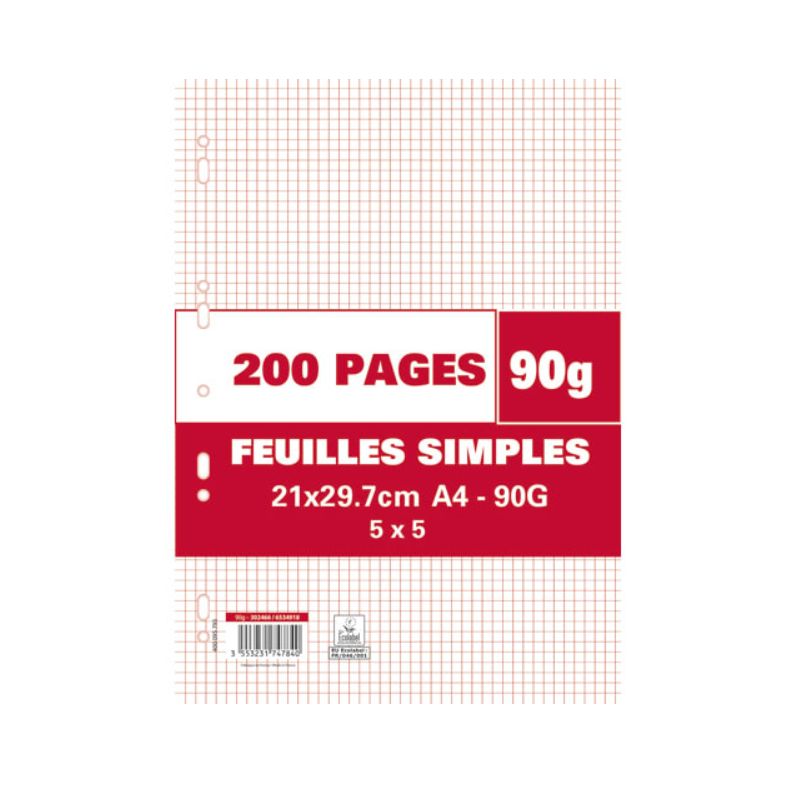 Sachet de 200 pages copies simples grand format A4 petits carreaux Sachet de 200 pages copies simples grand format A4 petits carreaux