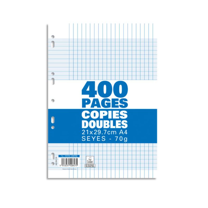 Sachet de 400 pages copies doubles grand format A4 grands carreaux Sachet de 400 pages copies doubles grand format A4 grands carreaux