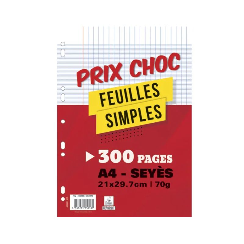 Lot de 300 pages copies simples grand format A4 grands carreaux Lot de 300 pages copies simples grand format A4 grands carreaux