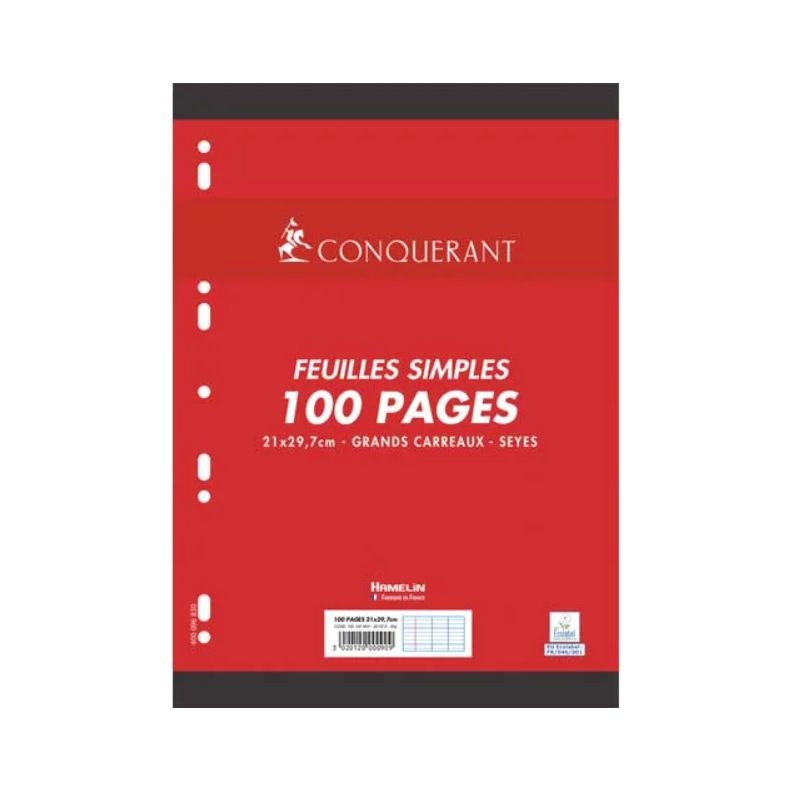 CONQUERANT C7 Feuillets mobiles 21x29,7cm 100 pages grands carreaux CONQUERANT C7 Feuillets mobiles 21x29,7cm 100 pages grands carreaux