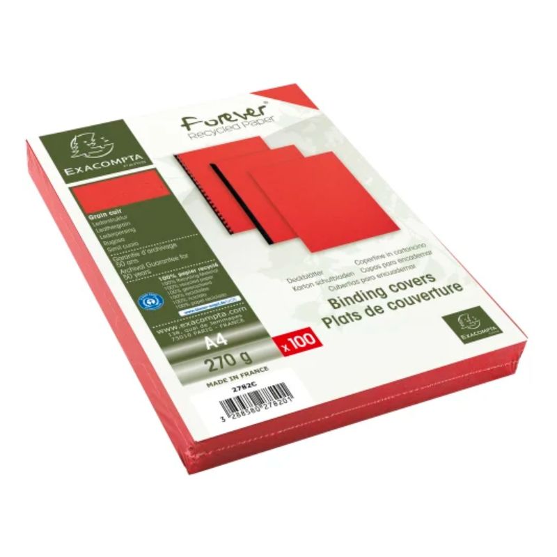 EXACOMPTA Paquet 100 plat couverture FOREVER rigide, grain cuir,270 g, certifié ange Bleu, Rouge A4 2782C EXACOMPTA Paquet 100 plat couverture FOREVER rigide, grain cuir,270 g, certifié ange Bleu, Rouge A4 2782C