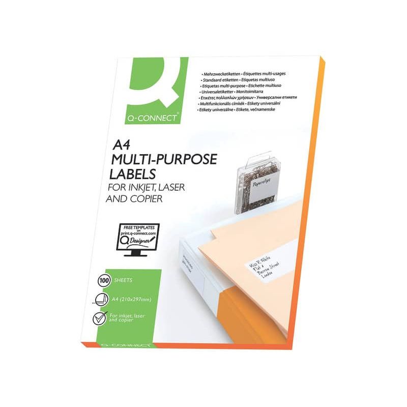 Q-CONNECT Etiquette adhésive 105x74mm coins droits 8 étiquettes/feuille 800 unités Q-CONNECT Etiquette adhésive 105x74mm coins droits 8 étiquettes/feuille 800 unités