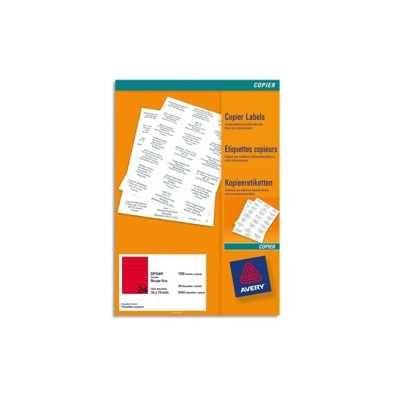AVERY Boîte de 2400 étiquettes copieur 70X35 Rouge fluo AVERY Boîte de 2400 étiquettes copieur 70X35 Rouge fluo