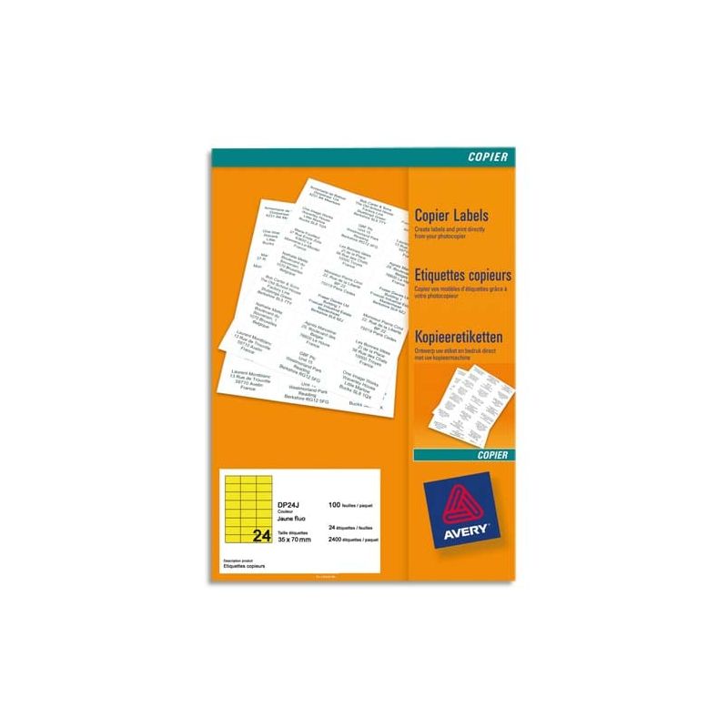 AVERY Boîte de 2400 étiquettes copieur 70X35 Jaune fluo AVERY Boîte de 2400 étiquettes copieur 70X35 Jaune fluo