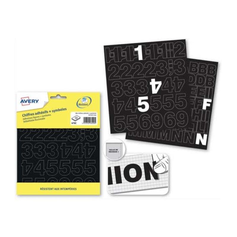 AVERY Pochette de 192 lettres adhésives noires 30 mm AVERY Pochette de 192 lettres adhésives noires 30 mm