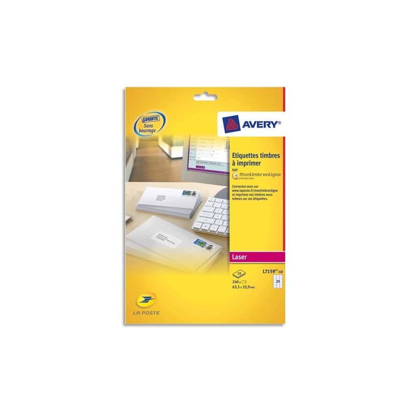 AVERY Pochette de 240 étiquettes Laser blanches 63.5X33.9mm AVERY Pochette de 240 étiquettes Laser blanches 63.5X33.9mm