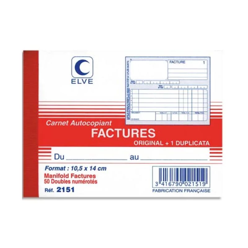 ELVE Manifold autocopiant facture format 10,5x14cm ELVE Manifold autocopiant facture format 10,5x14cm
