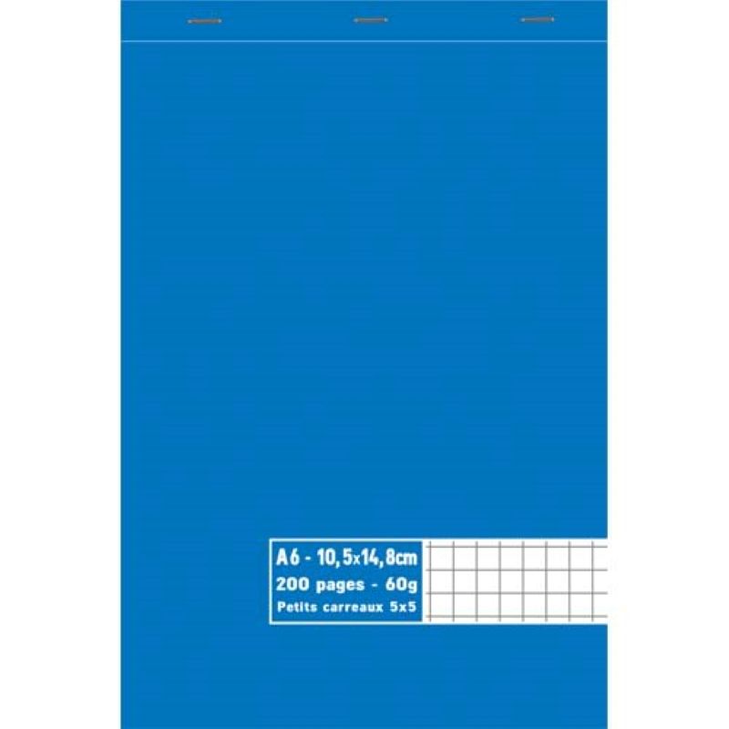 Bloc de 200 feuilles 60g agrafé en tête Format A6 petits carreaux Bloc de 200 feuilles 60g agrafé en tête Format A6 petits carreaux