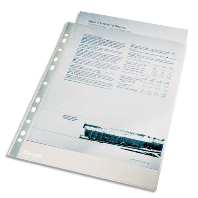 ESSELTE Sachet de 100 pochettes perforées transparente A4 en polypropylène lisse ESSELTE Sachet de 100 pochettes perforées transparente A4 en polypropylène lisse