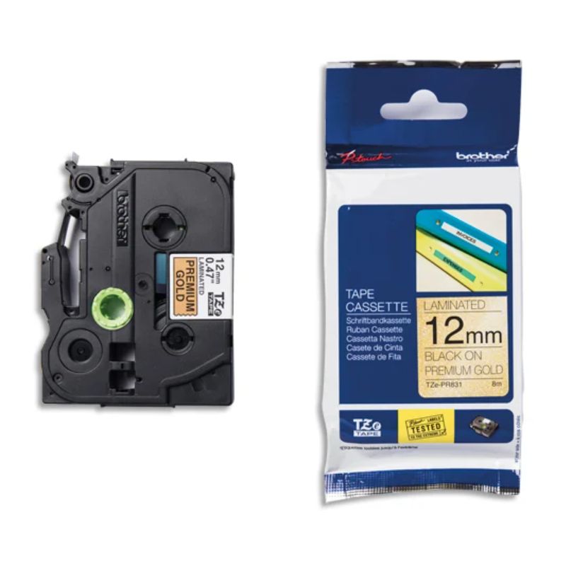 BROTHER Ruban Tze-PR831 Laminé, 12mmx8m Noir sur fond Or Premium TZe-PR831 BROTHER Ruban Tze-PR831 Laminé, 12mmx8m Noir sur fond Or Premium TZe-PR831