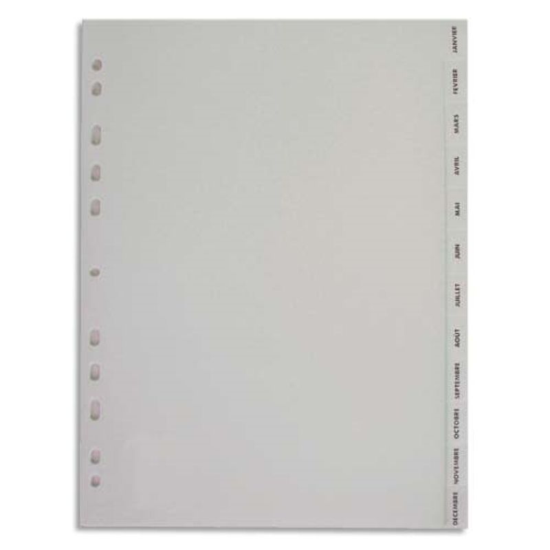 PERGAMY Jeu 12 intercalaires mensuels Janvier-Décembre format A4 coloris blanc PERGAMY Jeu 12 intercalaires mensuels Janvier-Décembre format A4 coloris blanc