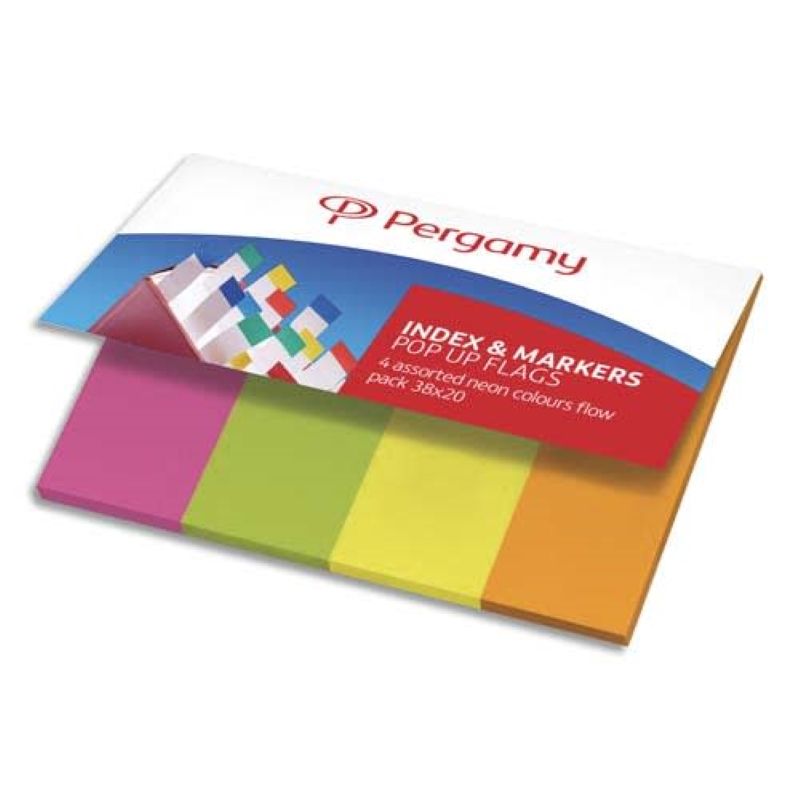 PERGAMY Set de 4 x 50 index marque-pages standards 2 x 3,8 cm papier Coloris néon PERGAMY Set de 4 x 50 index marque-pages standards 2 x 3,8 cm papier Coloris néon
