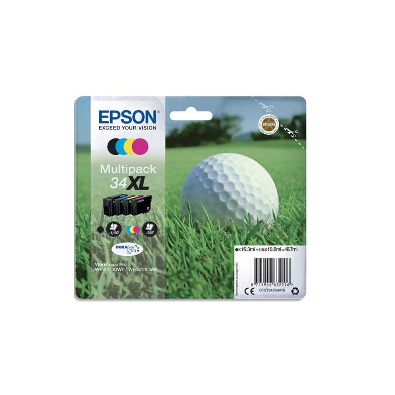 EPSON Cartouche multipack balle de golf Jet d'encre durabrite ultra noir/Cyan/Magenta/jaune XL EPSON Cartouche multipack balle de golf Jet d'encre durabrite ultra noir/Cyan/Magenta/jaune XL