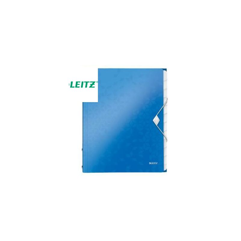 LEITZ Trieur 12 touches WOW en polypropylène. Fermeture élastique 3 rabats. Coloris Bleu