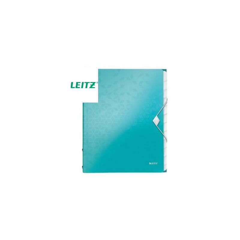 LEITZ Trieur 12 touches WOW en polypropylène. Fermeture élastique 3 rabats. Coloris Menthe
