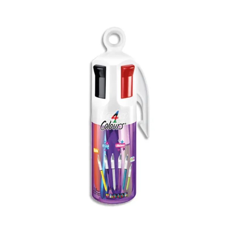 BIC Pot de 6 stylos bille 4 couleurs rétractable. Pointe Moyenne 1mm. Coloris assorties BIC Pot de 6 stylos bille 4 couleurs rétractable. Pointe Moyenne 1mm. Coloris assorties