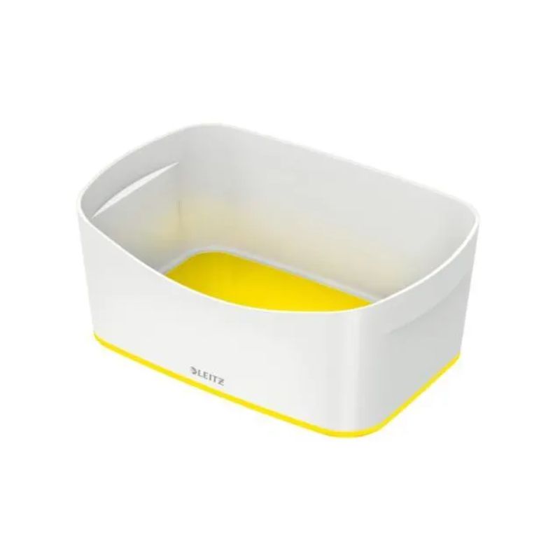 LEITZ Bac de rangement MYBOX small sans couvercle en ABS. Coloris Blanc fond Jaune LEITZ Bac de rangement MYBOX small sans couvercle en ABS. Coloris Blanc fond Jaune