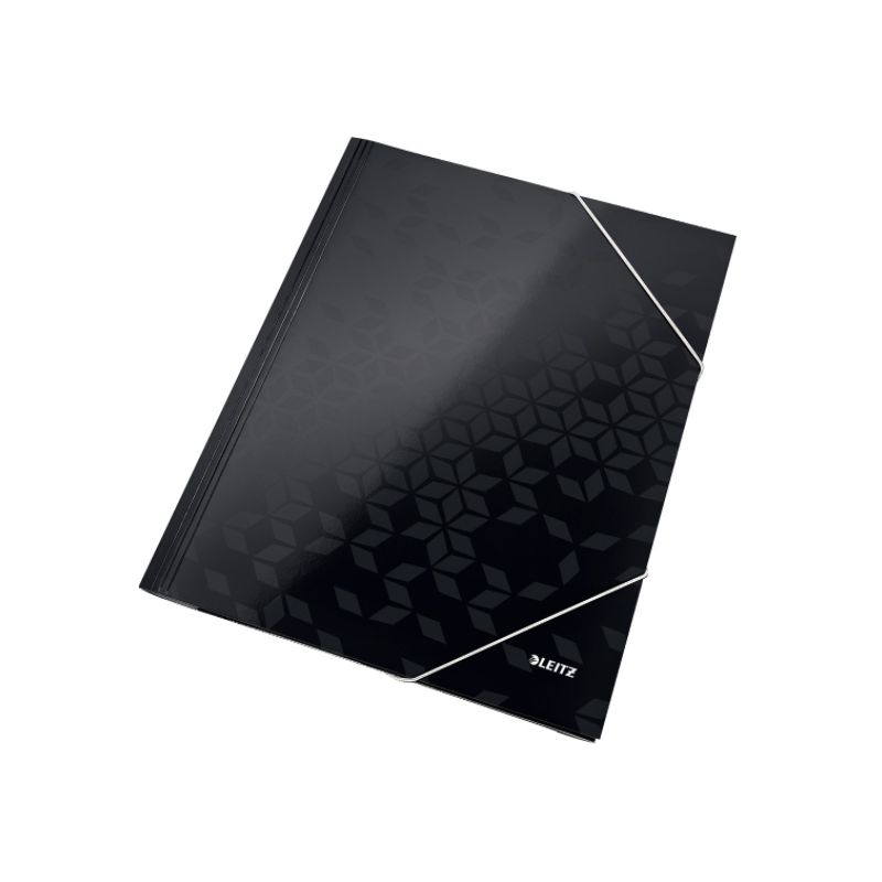 LEITZ Chemise WOW 3 rabats à élastiques, en carte pelliculée, coloris noir LEITZ Chemise WOW 3 rabats à élastiques, en carte pelliculée, coloris noir