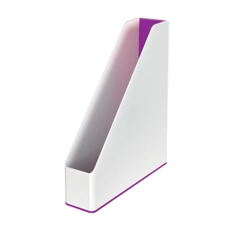 LEITZ Porte-revues Dual - Dim : H31,8 x P27,2 cm. Dos 7,3 cm. Finition brillante. Coloris Blanc/Violet LEITZ Porte-revues Dual - Dim : H31,8 x P27,2 cm. Dos 7,3 cm. Finition brillante. Coloris Blanc/Violet