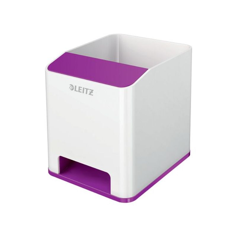 LEITZ Pot crayons booster de son Dual. Dim : L9 x H10 x P10,1cm. Finition brillante. Coloris Blanc/Violet LEITZ Pot crayons booster de son Dual. Dim : L9 x H10 x P10,1cm. Finition brillante. Coloris Blanc/Violet