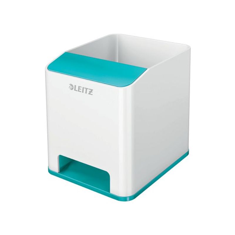 LEITZ Pot crayons booster de son Dual. Dim : L9 x H10 x P10,1cm. Finition brillante. Coloris Blanc/Menthe LEITZ Pot crayons booster de son Dual. Dim : L9 x H10 x P10,1cm. Finition brillante. Coloris Blanc/Menthe